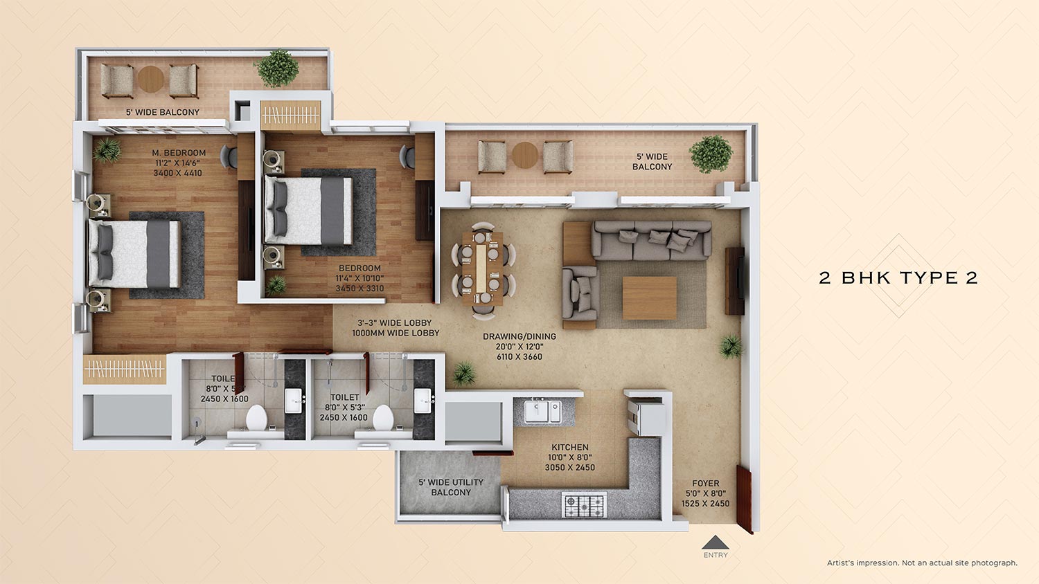 2 BHK Type 2 floor plan