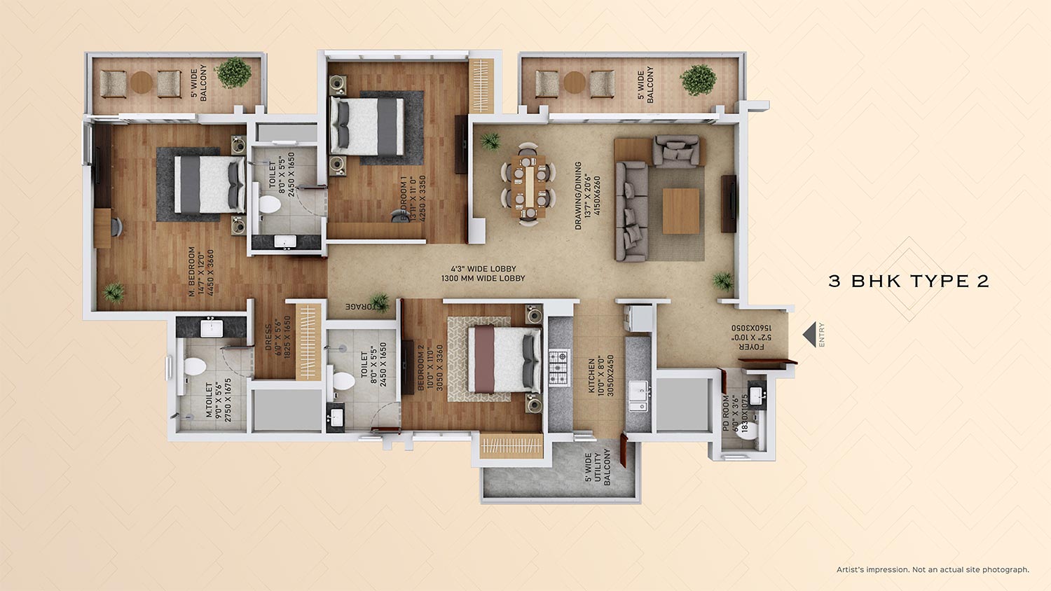 3 BHK Type 2 floor plan