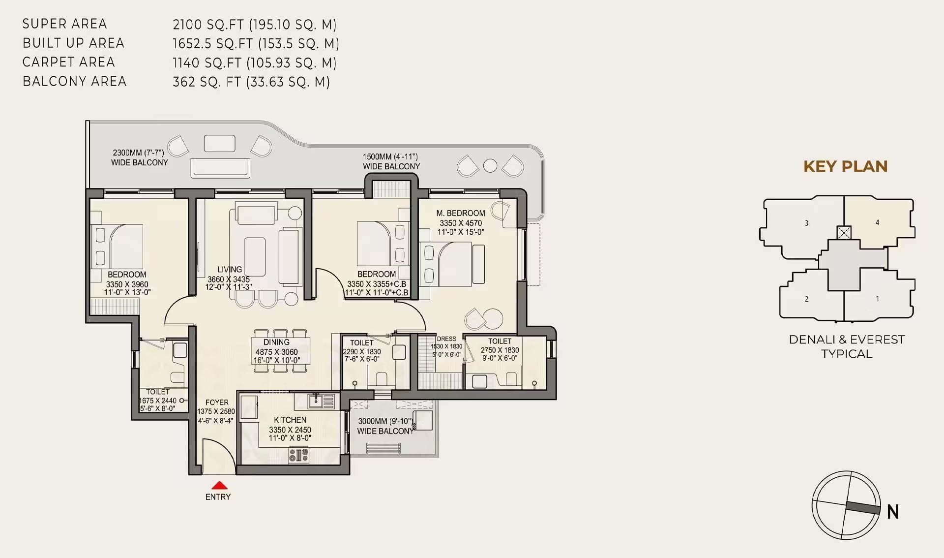3 BHK floor plan