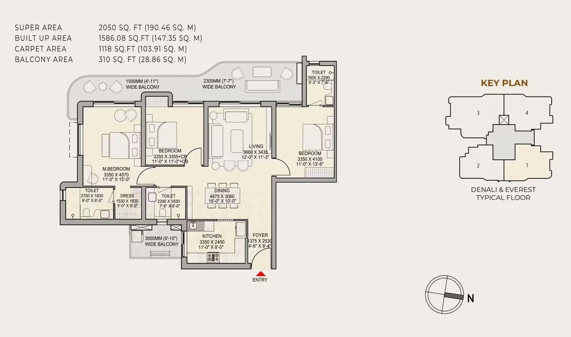 3 BHK floor plan