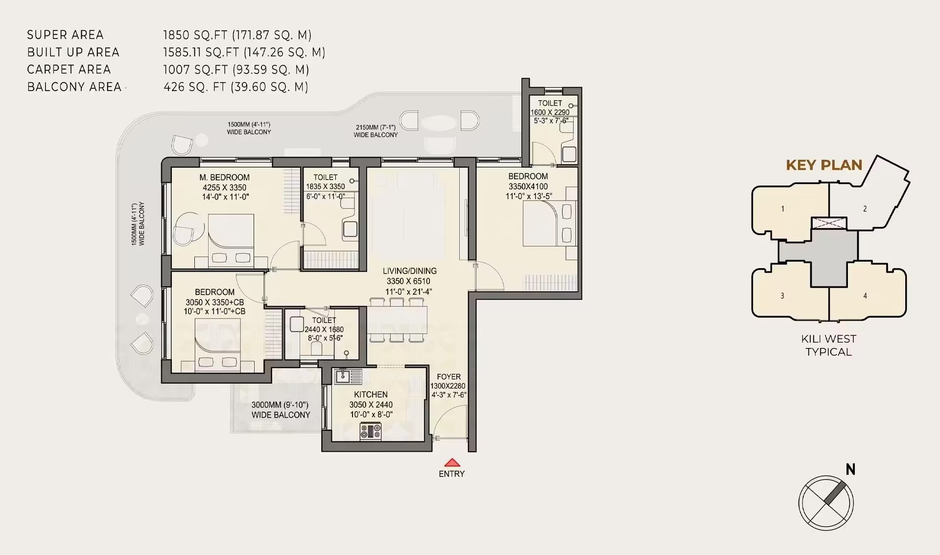 3 BHK floor plan