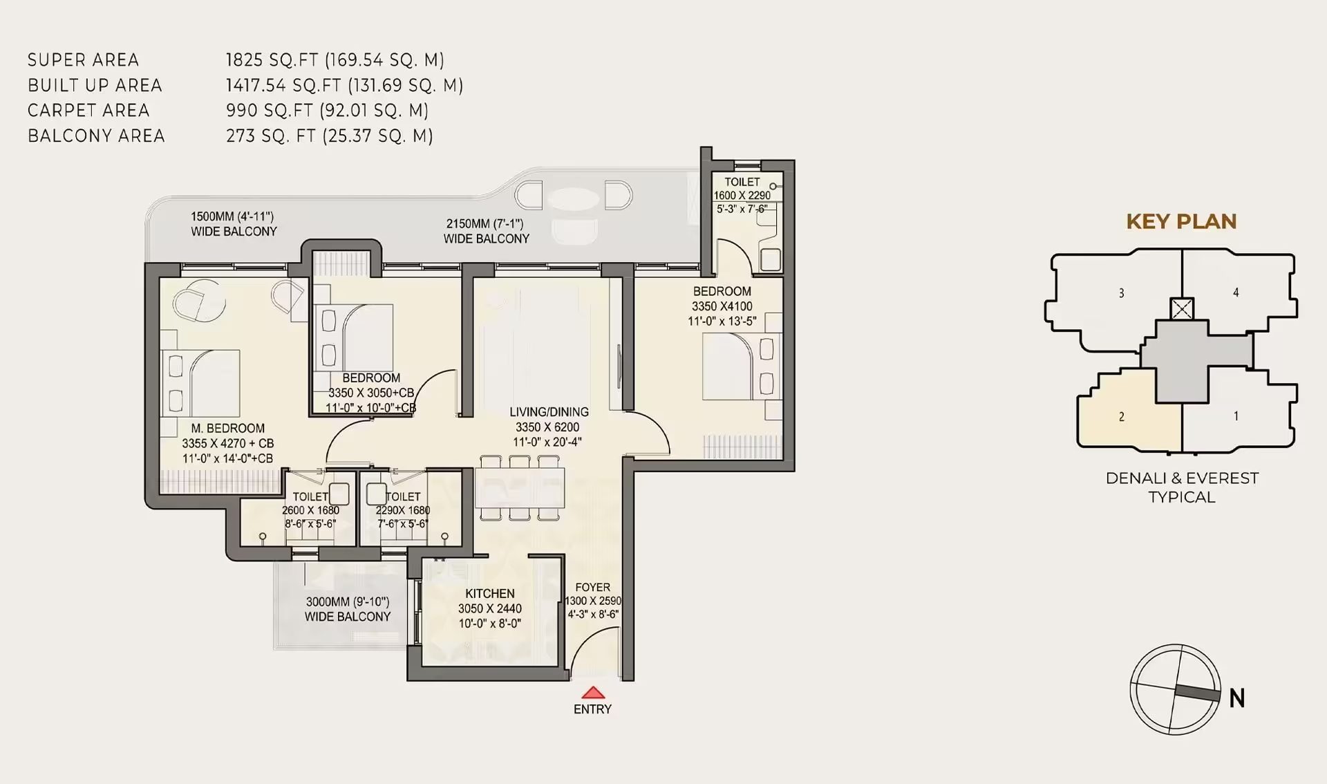 3 BHK floor plan