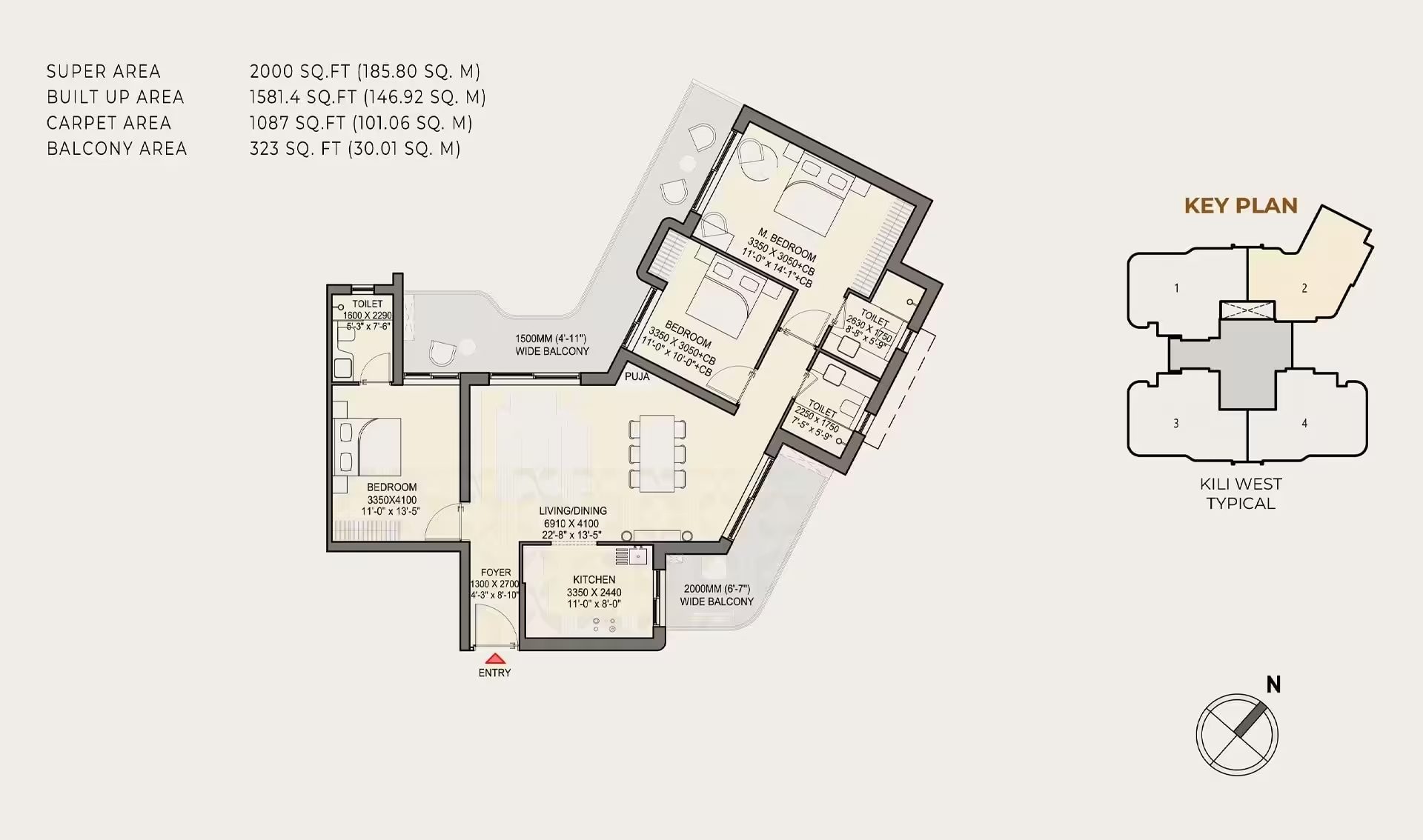 3BHK floor plan