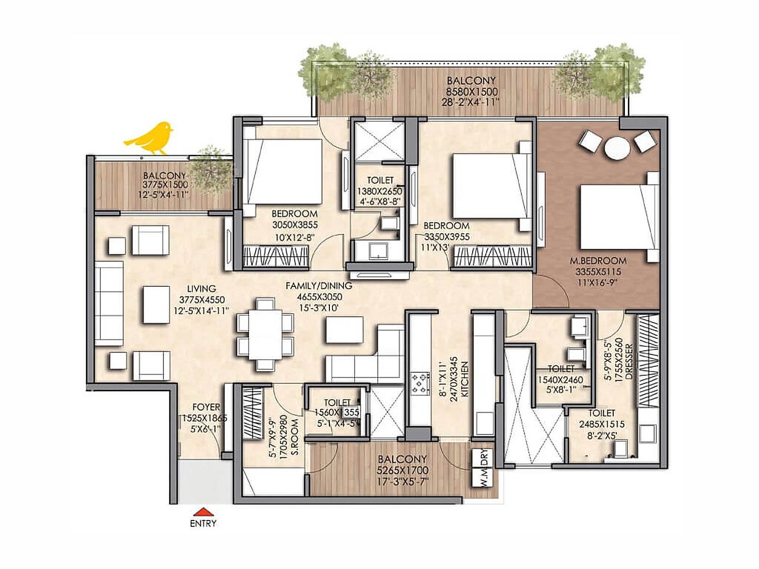 3 BHK Deluxe	 floor plan