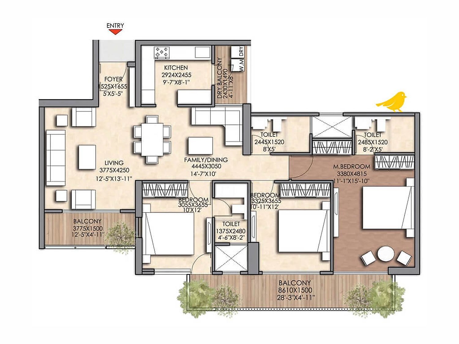 3 BHK Elite floor plan