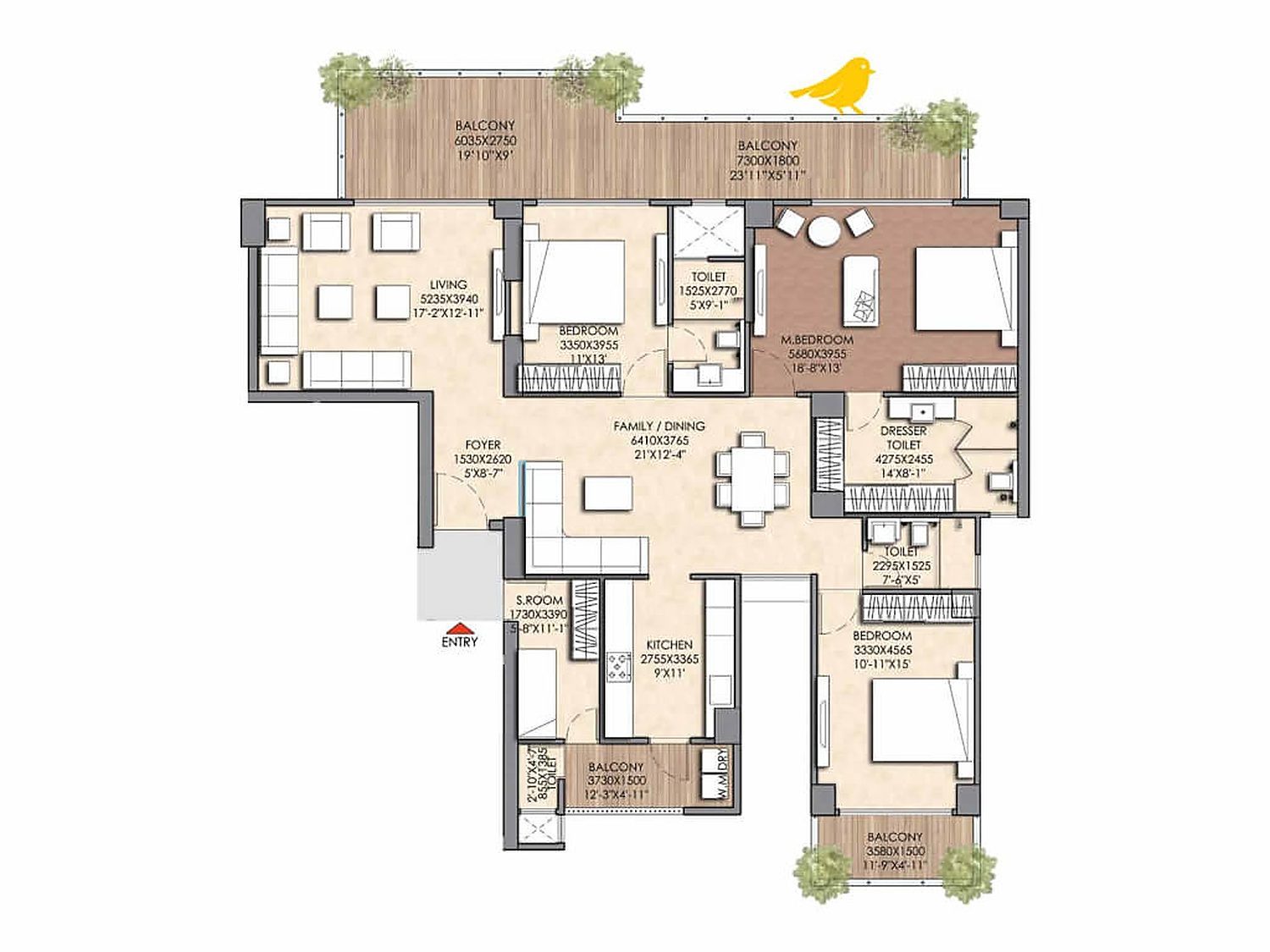 3 BHK Luxury floor plan