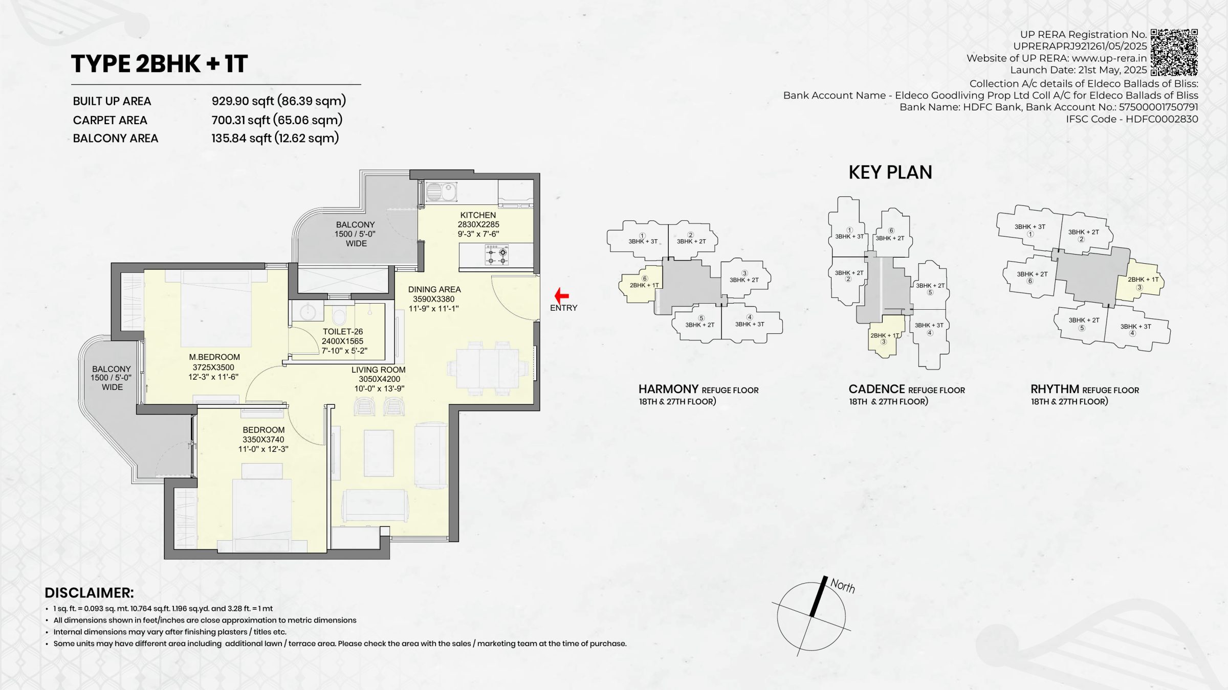 Eldeco Ballads of Bliss 2BHK 1T Floor Plan floor plan