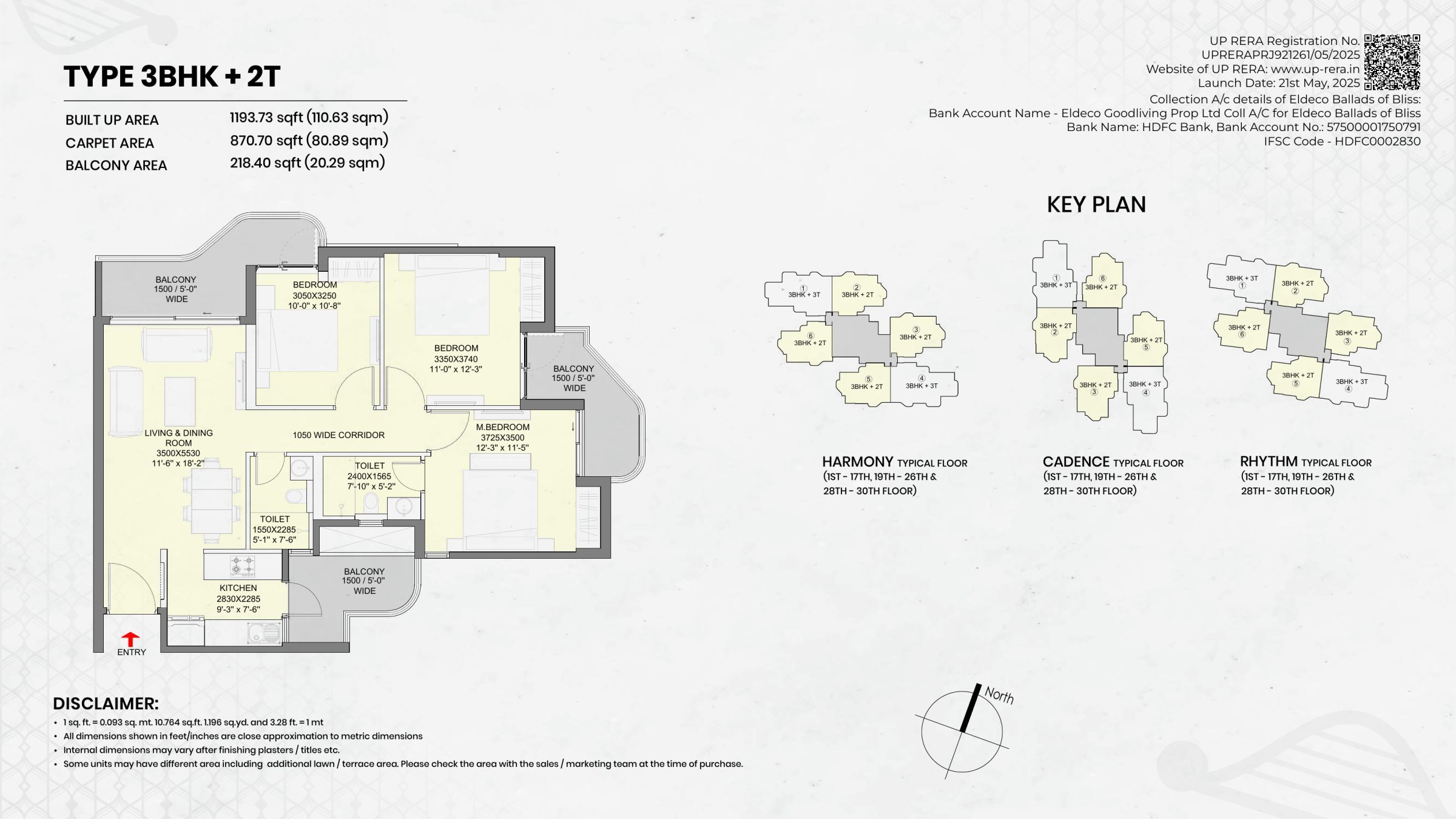 Eldeco Ballads of Bliss 3BHK 2T Floor Plan floor plan