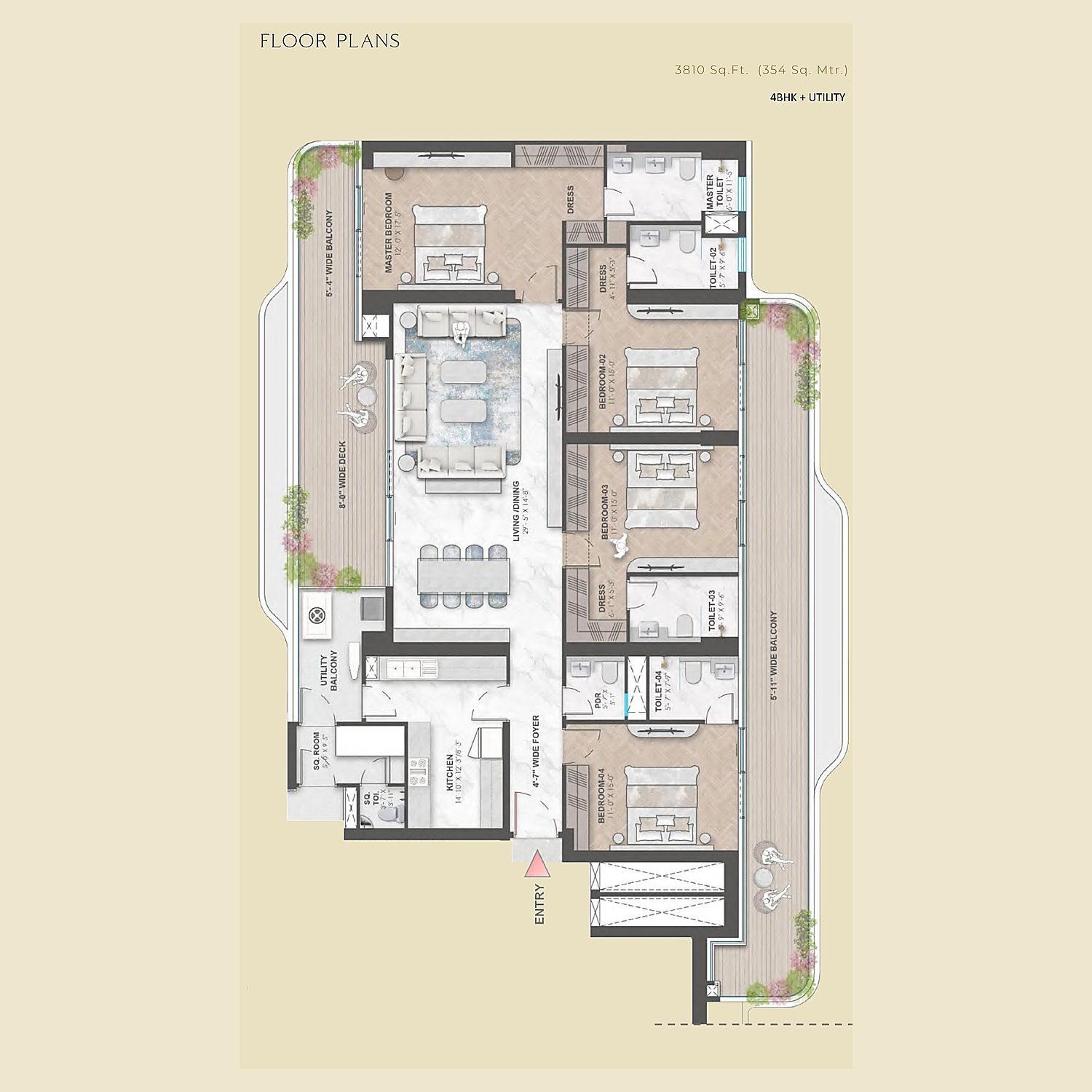 4BHK Utility floor plan